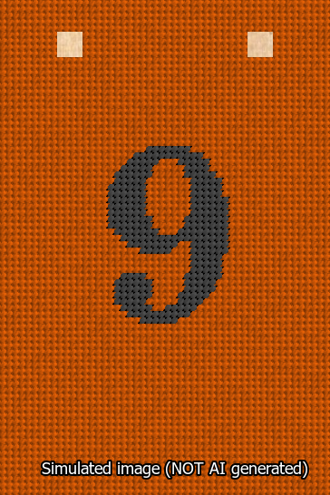 A simulated image of the stitched needlepoint design: Banner 13m Squared 9 Black on Orange. Not A.I. generated.