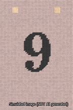 A simulated image of the stitched needlepoint design: Banner 13m Squared 9 Black on Pink. Not A.I. generated.