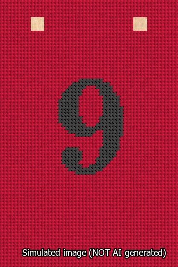 A simulated image of the stitched needlepoint design: Banner 13m Squared 9 Black on Red. Not A.I. generated.