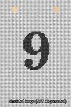 A simulated image of the stitched needlepoint design: Banner 13m Squared 9 Black on White. Not A.I. generated.