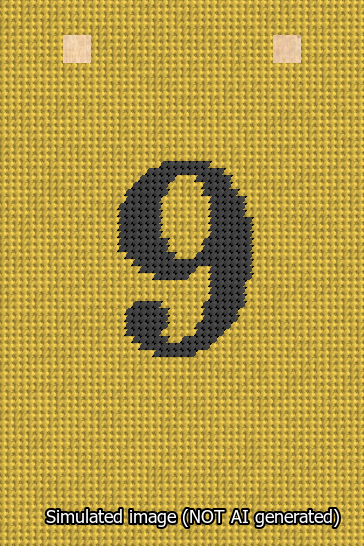 A simulated image of the stitched needlepoint design: Banner 13m Squared 9 Black on Yellow. Not A.I. generated.