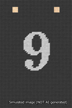 A simulated image of the stitched needlepoint design: Banner 13m Squared 9 White on Black. Not A.I. generated.