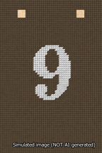 A simulated image of the stitched needlepoint design: Banner 13m Squared 9 White on Brown. Not A.I. generated.