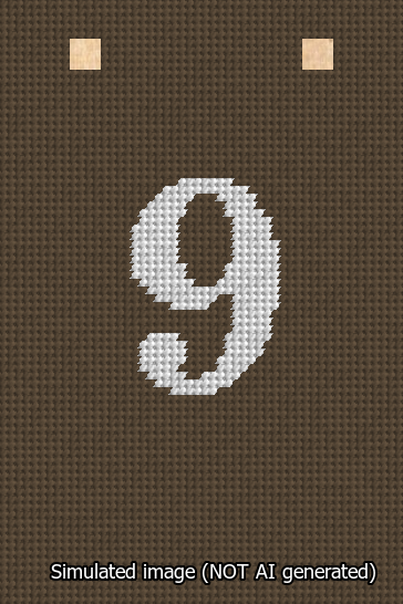A simulated image of the stitched needlepoint design: Banner 13m Squared 9 White on Brown. Not A.I. generated.