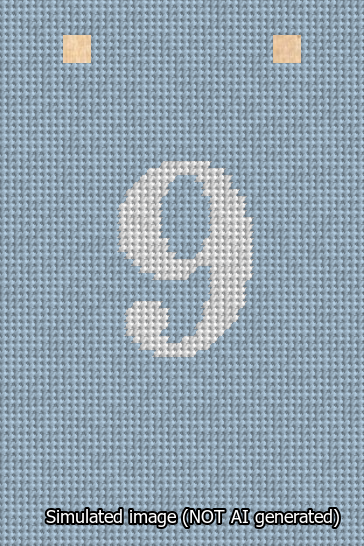 A simulated image of the stitched needlepoint design: Banner 13m Squared 9 White on Light Blue. Not A.I. generated.