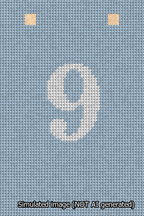 A simulated image of the stitched needlepoint design: Banner 13m Squared 9 White on Light Blue. Not A.I. generated.