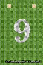 A simulated image of the stitched needlepoint design: Banner 13m Squared 9 White on Light Green. Not A.I. generated.