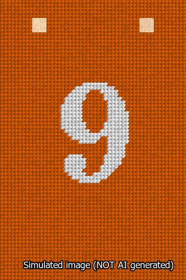 A simulated image of the stitched needlepoint design: Banner 13m Squared 9 White on Orange. Not A.I. generated.