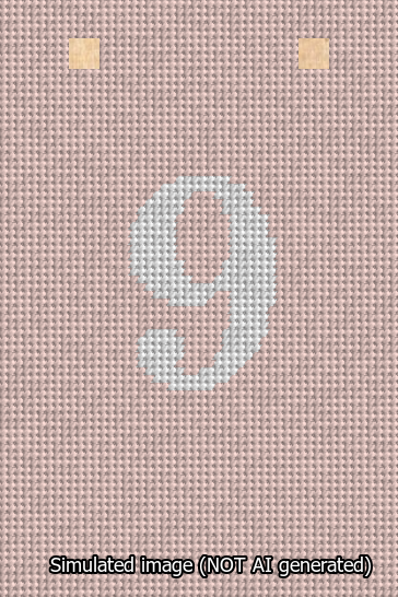 A simulated image of the stitched needlepoint design: Banner 13m Squared 9 White on Pink. Not A.I. generated.