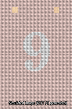 A simulated image of the stitched needlepoint design: Banner 13m Squared 9 White on Pink. Not A.I. generated.