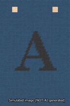 A simulated image of the stitched needlepoint design: Banner 13m Squared A Black on Blue. Not A.I. generated.