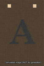 A simulated image of the stitched needlepoint design: Banner 13m Squared A Black on Brown. Not A.I. generated.