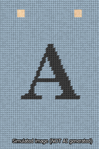 A simulated image of the stitched needlepoint design: Banner 13m Squared A Black on Light Blue. Not A.I. generated.