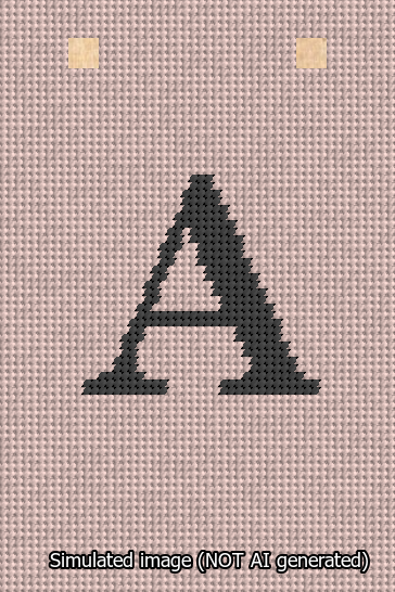 A simulated image of the stitched needlepoint design: Banner 13m Squared A Black on Pink. Not A.I. generated.