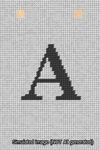 A simulated image of the stitched needlepoint design: Banner 13m Squared A Black on White. Not A.I. generated.