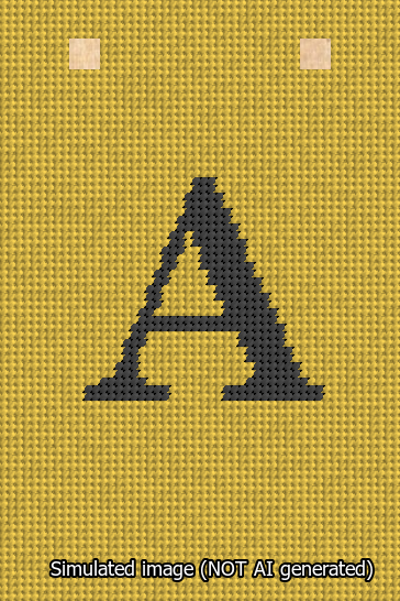A simulated image of the stitched needlepoint design: Banner 13m Squared A Black on Yellow. Not A.I. generated.
