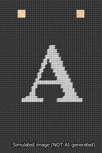 A simulated image of the stitched needlepoint design: Banner 13m Squared A White on Black. Not A.I. generated.