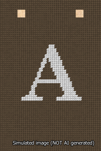 A simulated image of the stitched needlepoint design: Banner 13m Squared A White on Brown. Not A.I. generated.
