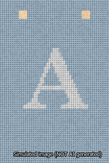 A simulated image of the stitched needlepoint design: Banner 13m Squared A White on Light Blue. Not A.I. generated.