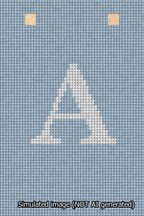 A simulated image of the stitched needlepoint design: Banner 13m Squared A White on Light Blue. Not A.I. generated.