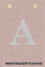 A simulated image of the stitched needlepoint design: Banner 13m Squared A White on Pink. Not A.I. generated.