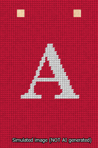 A simulated image of the stitched needlepoint design: Banner 13m Squared A White on Red. Not A.I. generated.