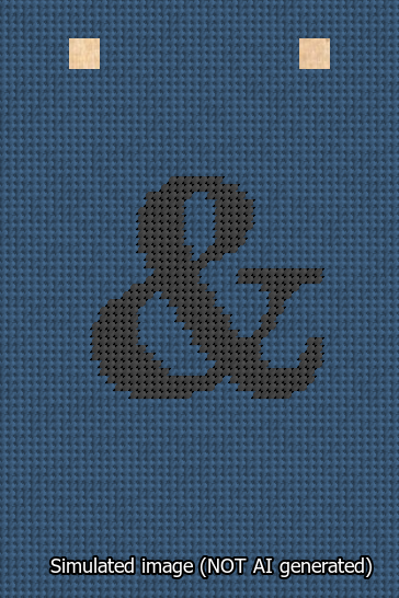 A simulated image of the stitched needlepoint design: Banner 13m Squared Ampersand Black on Blue. Not A.I. generated.