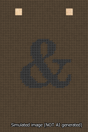A simulated image of the stitched needlepoint design: Banner 13m Squared Ampersand Black on Brown. Not A.I. generated.