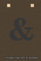 A simulated image of the stitched needlepoint design: Banner 13m Squared Ampersand Black on Brown. Not A.I. generated.