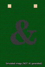 A simulated image of the stitched needlepoint design: Banner 13m Squared Ampersand Black on Green. Not A.I. generated.