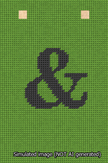 A simulated image of the stitched needlepoint design: Banner 13m Squared Ampersand Black on Light Green. Not A.I. generated.
