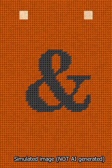 A simulated image of the stitched needlepoint design: Banner 13m Squared Ampersand Black on Orange. Not A.I. generated.