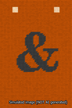 A simulated image of the stitched needlepoint design: Banner 13m Squared Ampersand Black on Orange. Not A.I. generated.