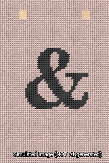 A simulated image of the stitched needlepoint design: Banner 13m Squared Ampersand Black on Pink. Not A.I. generated.