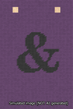 A simulated image of the stitched needlepoint design: Banner 13m Squared Ampersand Black on Purple. Not A.I. generated.