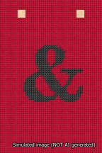 A simulated image of the stitched needlepoint design: Banner 13m Squared Ampersand Black on Red. Not A.I. generated.