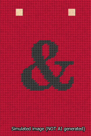 A simulated image of the stitched needlepoint design: Banner 13m Squared Ampersand Black on Red. Not A.I. generated.