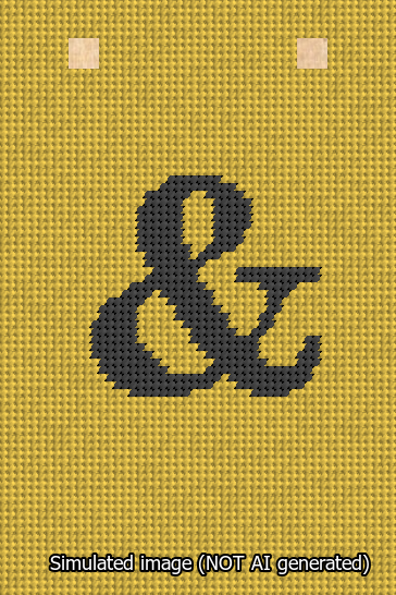 A simulated image of the stitched needlepoint design: Banner 13m Squared Ampersand Black on Yellow. Not A.I. generated.
