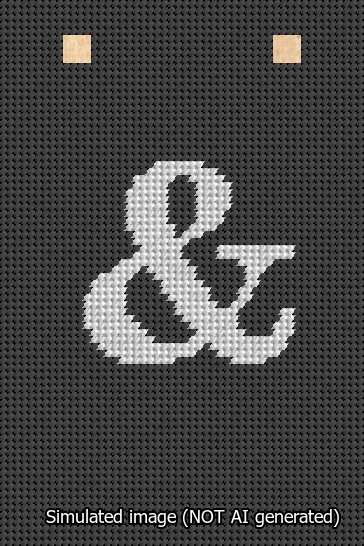A simulated image of the stitched needlepoint design: Banner 13m Squared Ampersand White on Black. Not A.I. generated.
