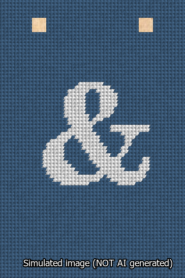 A simulated image of the stitched needlepoint design: Banner 13m Squared Ampersand White on Blue. Not A.I. generated.