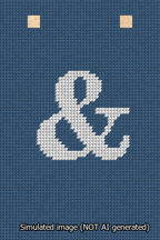 A simulated image of the stitched needlepoint design: Banner 13m Squared Ampersand White on Blue. Not A.I. generated.