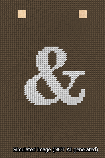 A simulated image of the stitched needlepoint design: Banner 13m Squared Ampersand White on Brown. Not A.I. generated.