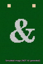 A simulated image of the stitched needlepoint design: Banner 13m Squared Ampersand White on Green. Not A.I. generated.