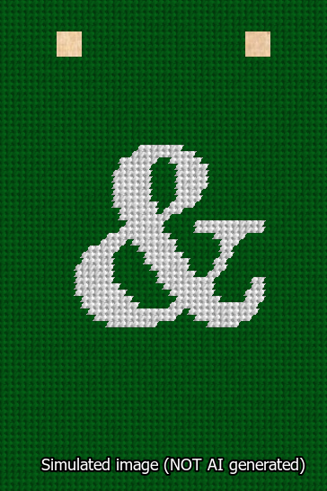 A simulated image of the stitched needlepoint design: Banner 13m Squared Ampersand White on Green. Not A.I. generated.