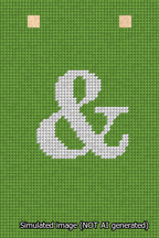 A simulated image of the stitched needlepoint design: Banner 13m Squared Ampersand White on Light Green. Not A.I. generated.