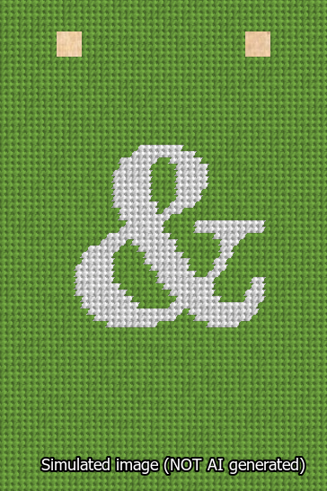 A simulated image of the stitched needlepoint design: Banner 13m Squared Ampersand White on Light Green. Not A.I. generated.