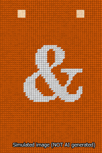 A simulated image of the stitched needlepoint design: Banner 13m Squared Ampersand White on Orange. Not A.I. generated.