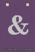 A simulated image of the stitched needlepoint design: Banner 13m Squared Ampersand White on Purple. Not A.I. generated.