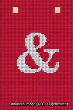A simulated image of the stitched needlepoint design: Banner 13m Squared Ampersand White on Red. Not A.I. generated.