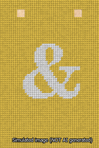 A simulated image of the stitched needlepoint design: Banner 13m Squared Ampersand White on Yellow. Not A.I. generated.